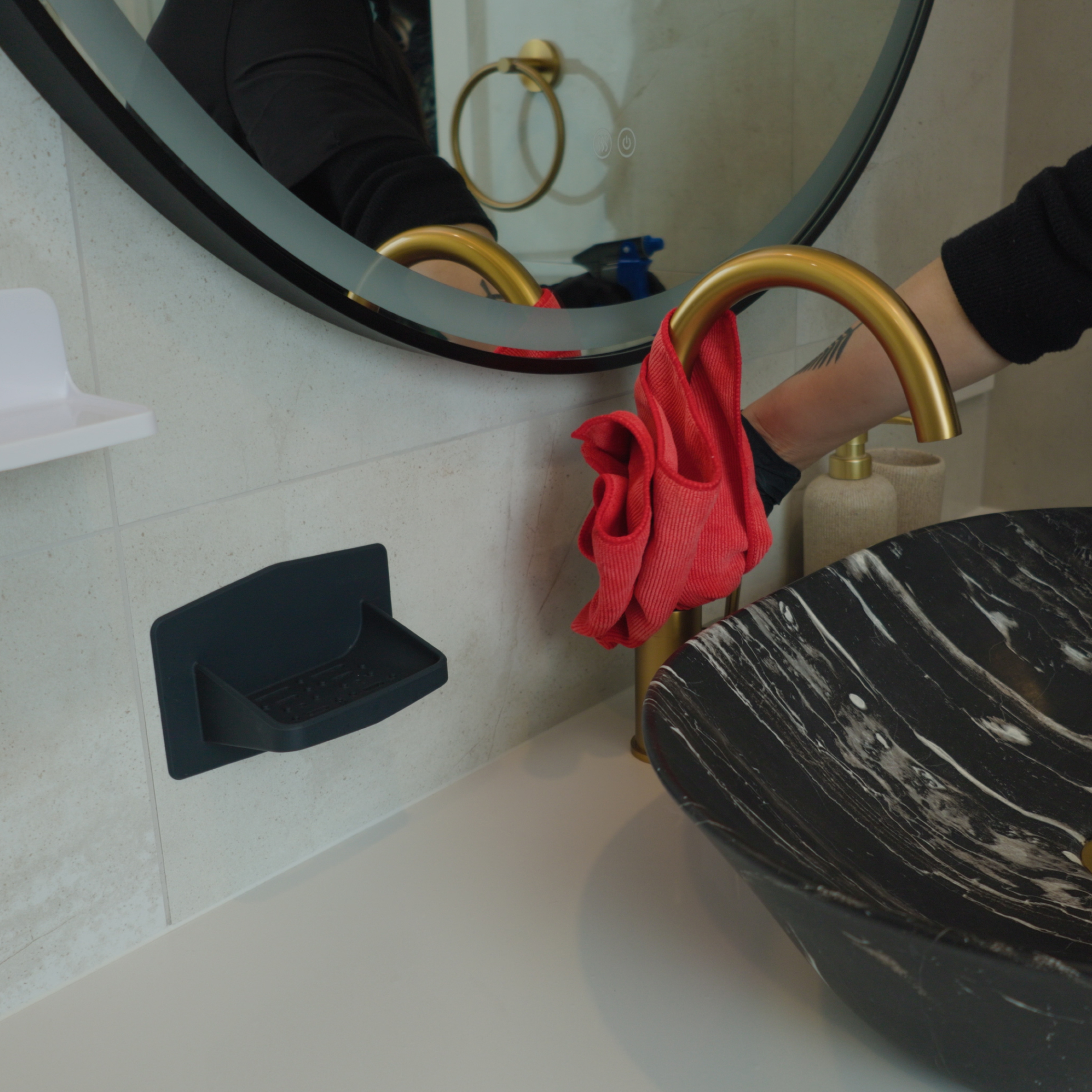 Team cleaning the basin